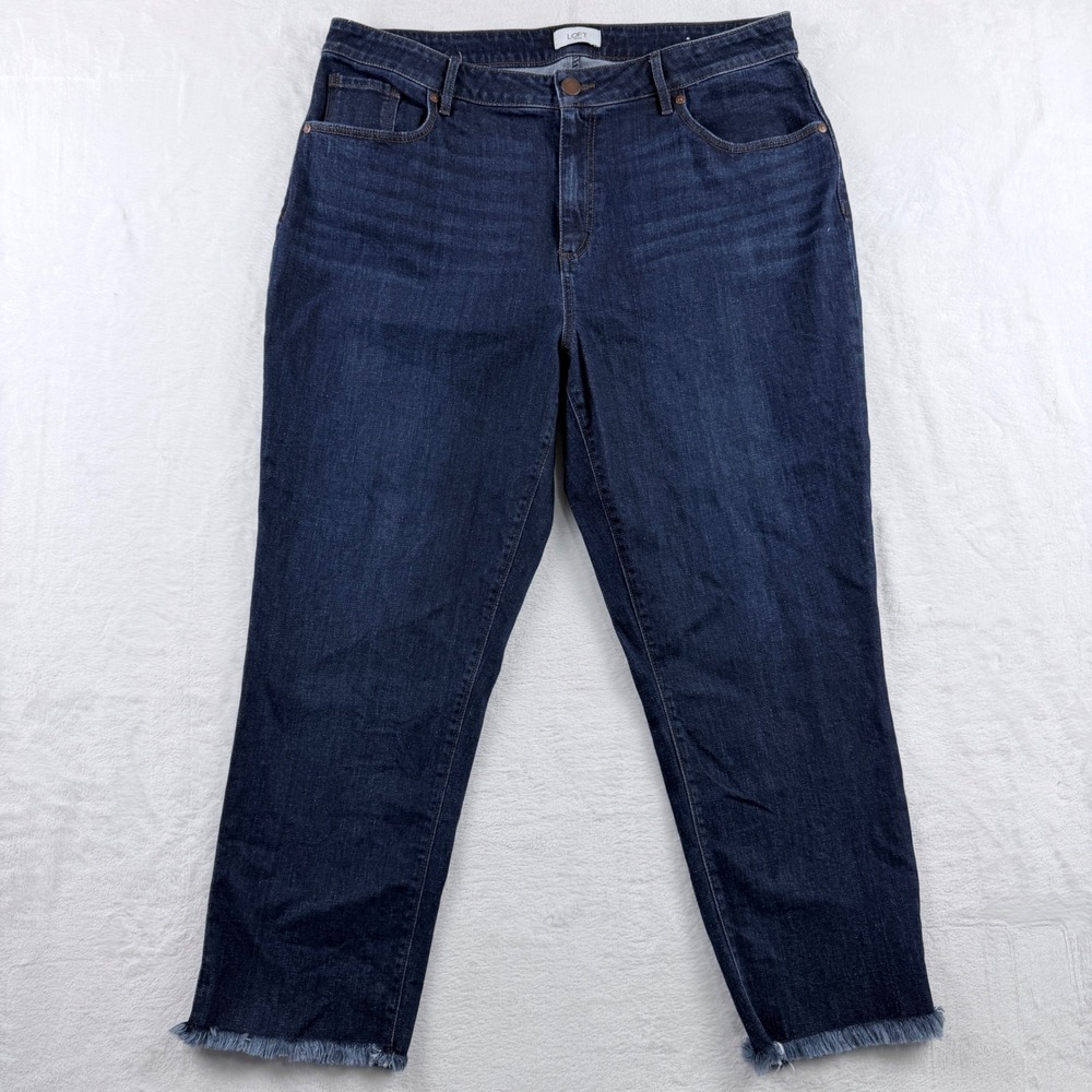 Loft Outlet Jeans Curvy Skinny Crop Dark Wash Frayed Hem Size 16